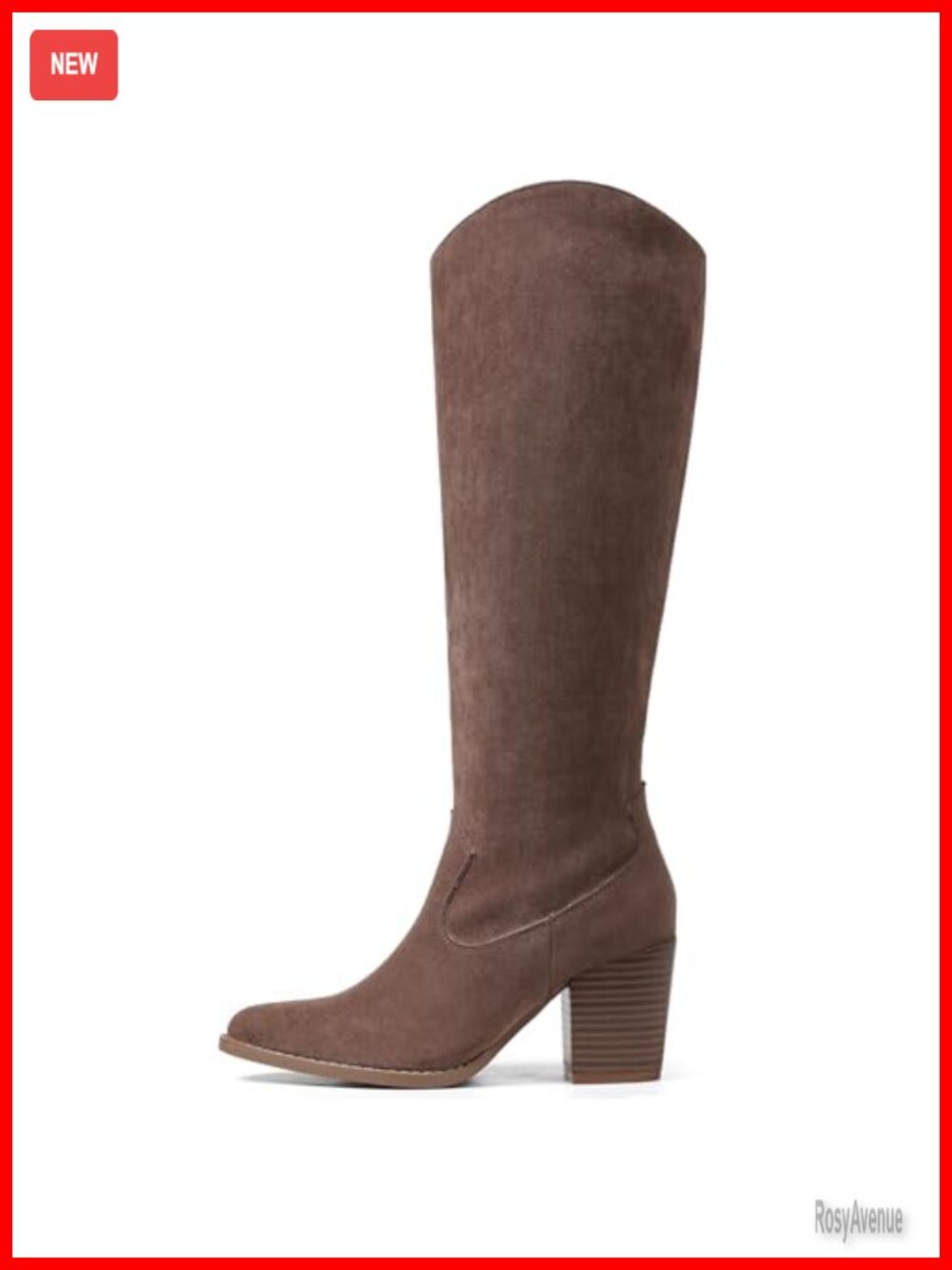 Faux Suede Knee High Boots Pointed Toe Block Heel Zip Wide Calf